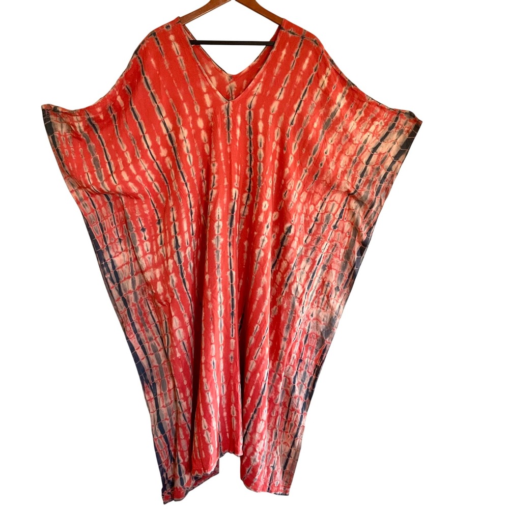 MaLa Handworks Tie Dye Shibori Kaftan Dress One Size Boho Artisanal Resort Wear